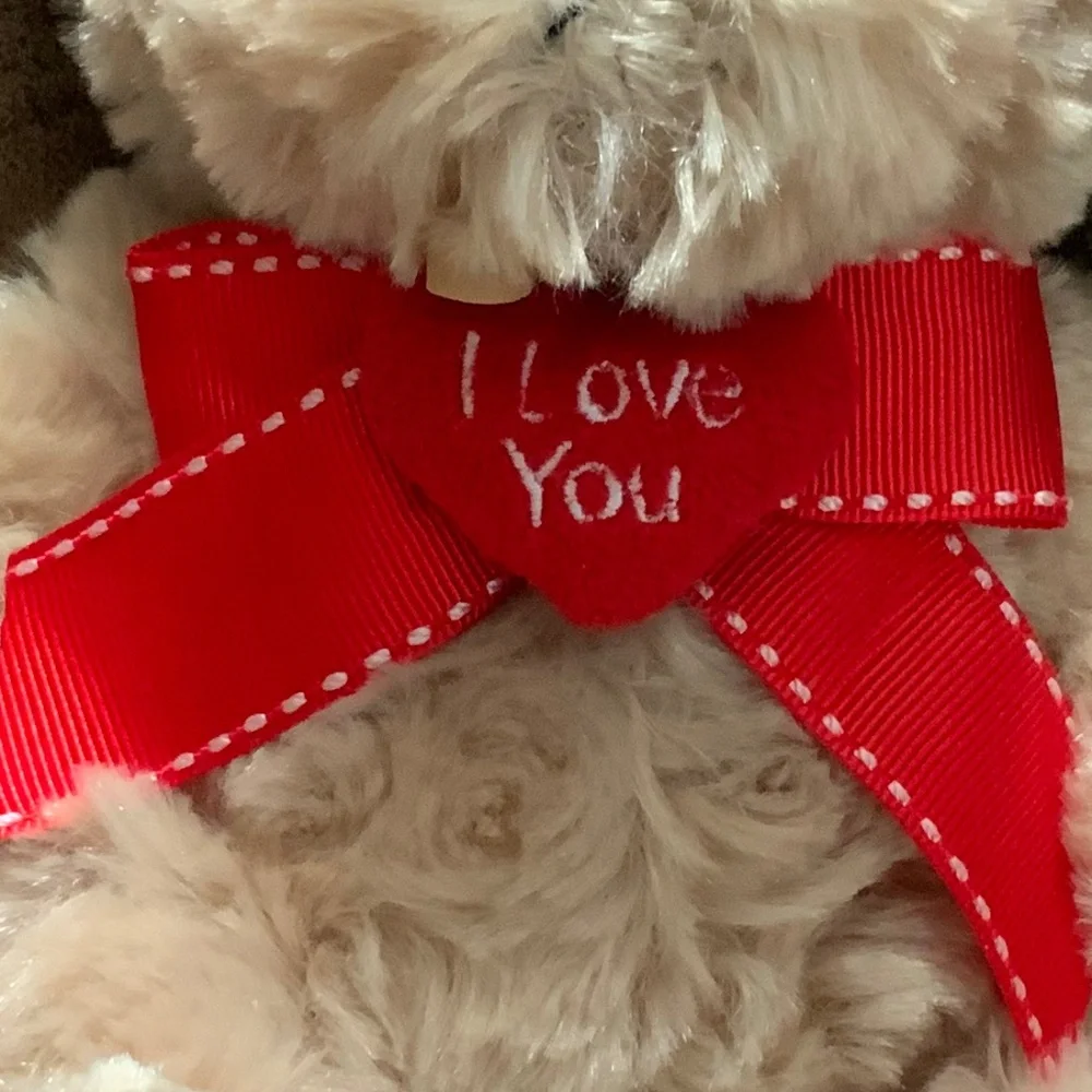 Ultra Cute Tan Teddy Bear With I LOVE YOU Heart & Red Ribbon - Picture 2 of 5
